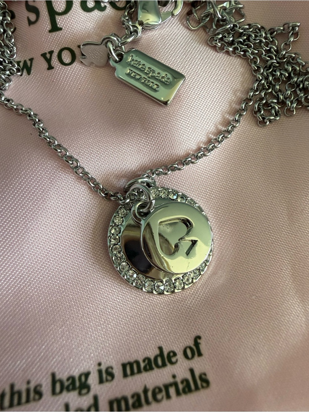 Kate Spade “Spot the Spade" Pave Charm Silvertone Pendant Necklace